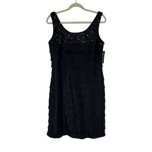 Jessica Howard LBD Dress Black Women's Size 14 Sequin Tiered Layered Cocktail